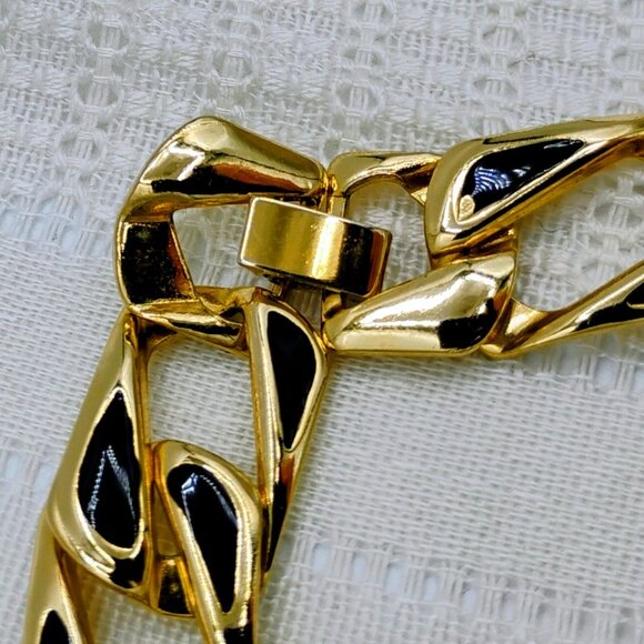 Chunky 1980s block black & gold tone necklace with matching bracelet - Picture 5 of 12